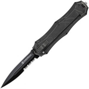 Smith & Wesson OTF9BS Otf Assist Finger Folding Pocket Knife with Black Sculpted Aluminum Handle