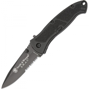 Smith & Wesson ATMBS Swat Assisted Opening Part Serrated Linerlock Folding Pocket Knife with Anodized Aluminum Handles