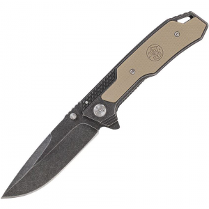 Smith & Wesson 609 Smith & Wesson Drop Point Blade Linerlock Folding Pocket Knife with Brown Textured G10 Handle