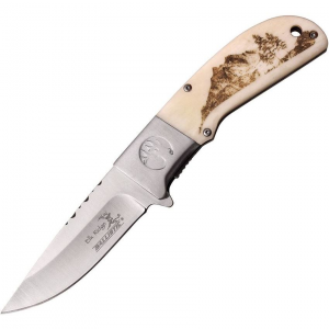Elk Ridge A168BN Assisted Opening Linerlock Folding Pocket Knife with White Bone Forest Artwork Handle