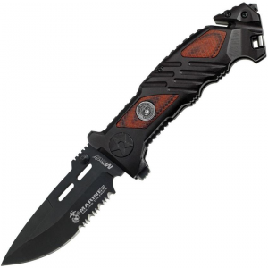 USMC 1023WD Rescue Assisted Opening Part Serrated Drop Point Linerlock Folding Pocket Knife