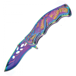 Frost FC11 Spectrum Assisted Opening Drop Point Linerlock Folding Pocket Knife with Dragon Artwork Handle