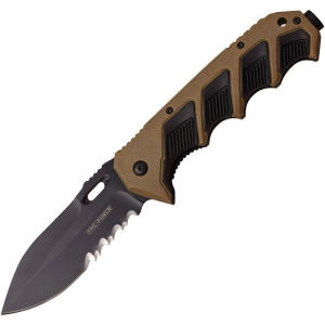 Tac Force 942BT Assisted Opening Part Serrated Linerlock Folding Pocket Knife with Black and Tan Handle