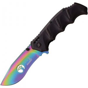 Elk Ridge 158RB Assisted Opening Linerlock Folding Pocket Rainbow Blade Knife with Black Aluminum Handles