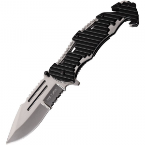 Tac Force 932ST Assisted Opening Drop Point Linerlock Folding Pocket Knife with Black Grooved Aluminum Handle