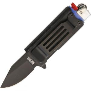 Wild Boar 1021 Knife and Lighter Holder Folding Pocket Knife with Black Aluminum Handle