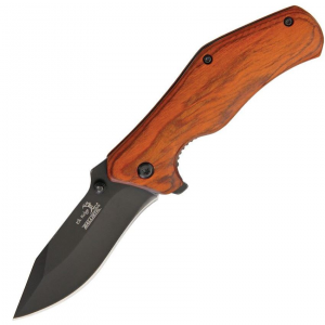 Elk Ridge A013RW Assisted Opening Linerlock Folding Pocket Black Finish Knife with Red Wood Handles