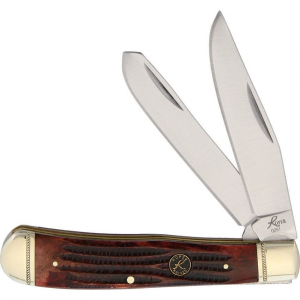 Roper 0002CTB Tobacco Trapper Folding Pocket Knife with Brown Jigged Stag Bone Handle