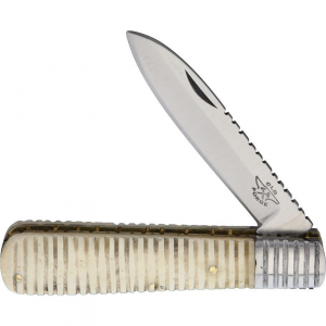 Old Forge 006 Barlow Grooved Bone Folding Pocket Knife with White Handle