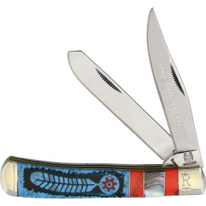 Rough Rider 1525 Dreamcatcher Trapper Folding Pocket Knife with Abalone Handle