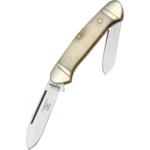 Rough Rider 055 Mini Canoe Stainless Spear and Pen Blades with White Smooth Bone Handle