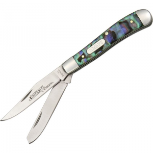 Imperial Schrade 19PRT Small Trapper Folding Pocket Knife with Purple and Abalone Swirl Celluloid Handle