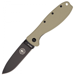 ESEE KR1DTB Zancudo Framelock Folding Pocket Knife with Desert Tan Glass Filled Nylon Front and Black Finish Stainless Back Handle