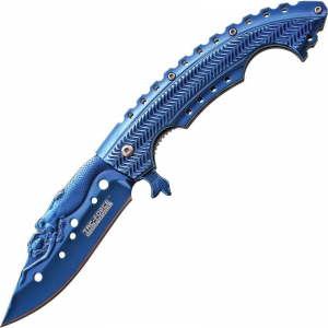 Tac Force 864BL Linerlock Folding Blue Anodized Finish Pocket Knife with Mermaid Textured Aluminum Handles