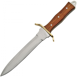 Pakistan 3363 Commando Dagger with Brown Wood Handle and Leather Belt Sheath