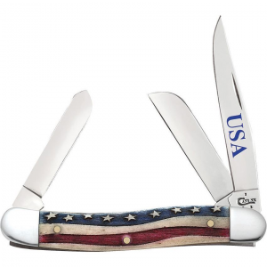 Case 64136 Embellished Folding Pocket Knife with Patriotic Natural Smooth Bone Handle