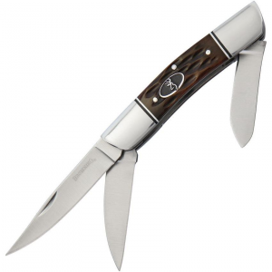 Browning 0159 Three Blade Folder Knife with Brown Jigged Bone Handle