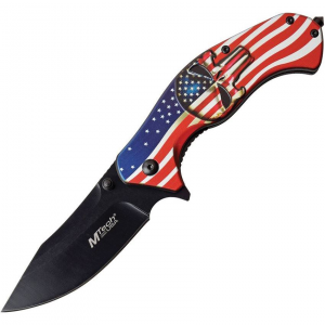 MTech A1025A American Flag Linerlock Assisted Opening Folding Knife with Aluminum Handle