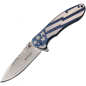 MTech A1023ABL Framelock Stonewash Finish Assisted Opening Knife with American Flag Artwork Handle