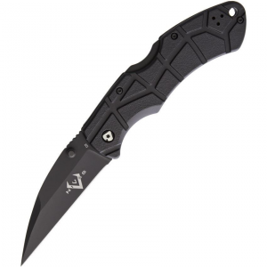 V NIVES 30183 Rocky Lockback Black Finish D2 Tool Steel Knife with Black Sculpted FRN Handle