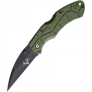 V NIVES 30190 Rocky Lockback Black Finish D2 Tool Knife with OD Green Sculpted FRN Handle