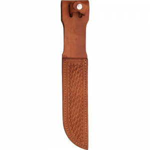 Sheath 1136 Straight Knife with Brown Basketweave Leather Construction