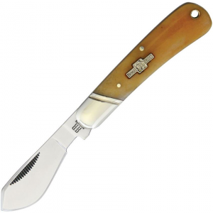 Rough Rider 1834 Small Cotton Stainless Wide Belly Blade Knife with Tobacco Smooth Bone Handle