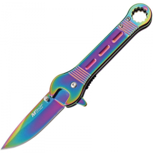 MTech A1047RB Linerlock Assisted Opening Drop Point Blade Knife with Spectrum TiNi Finish Stainless Handle