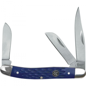 Cattlemans 0001JBL Signature Stockman Satin Finish Clip, Sheepsfoot and Spey Blades Knife with Blue Jigged Delrin Handle