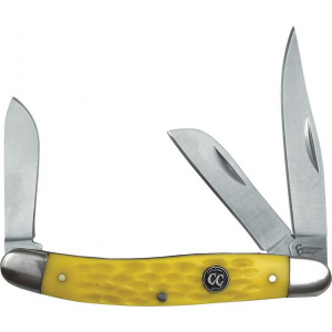 Cattlemans 0001JYD Signature Stockman Satin Finish Clip, Sheepsfoot and Spey Blades Knife with Yellow Jigged Delrin Handle