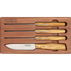 Lion Steel T9001SUL Lion Four Piece Steak Steel Knife Set with Wood Handle