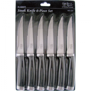 Hen & Rooster I039 Hen & Rooster International 6 Pc Steak knife Set with Black Contoured Rubberized Handle