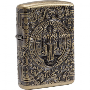 Zippo 06197 St. Benedict Design Lighter with Antique Brass Construction