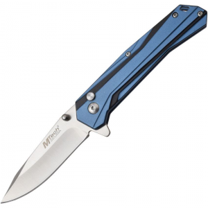 MTech 1109BL Button Lock Knife with Blue and Black Aluminum Handle