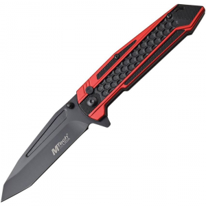 MTech 1135RD Button Lock Knife with Black and Red Anodized Aluminum Handle