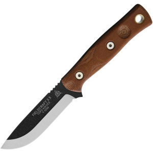 TOPS Knives 01 Fieldcraft 3.5 Black Fixed Blade Knife Tan Handles