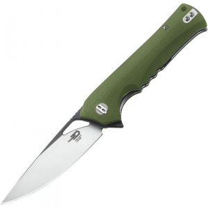 Bestech Knives 20B2 Muskie Black Stonewash Linerlock Knife Green Handles