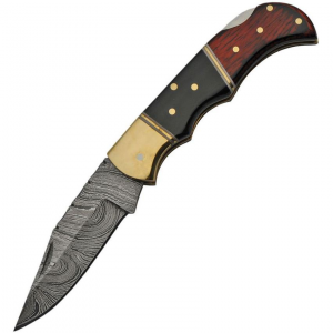 Damascus 1214 Damascus Clip Point Lockback Knife Wood/Horn Handles
