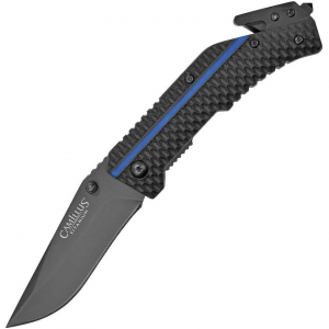 Camillus Knives 19653 Thin Blue Line Assist Open Linerlock Knife Black Handles