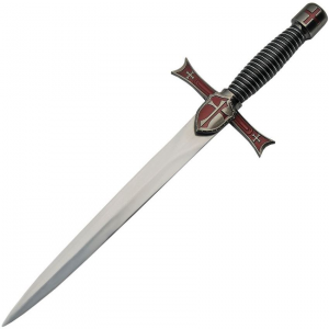 China Made 211475 Red Crusader Dagger Satin Fixed Blade Knife Black Handles