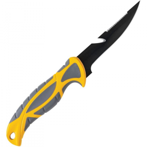 Smith's Sharpeners 51092 Bait Breaker Black Fixed Blade Knife Gray/Yellow Handles
