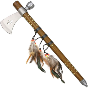 China Made 210956 Feather Tomahawk Peace Pipe with Brown Wood Handle