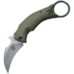 Bastinelli Creations 210G Black Bird Linerlock Knife OD Green Handles