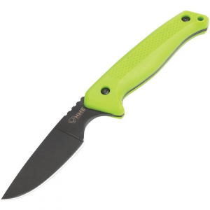 HME 01860 Caping Black Fixed Blade Knife Green Handles