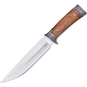 Frost SHP144PW Bowie Satin Fixed Blade Knife Brown Pakkawood Handles