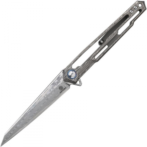 Defcon Blade Works 4394 Peregrine Damascus Framelock Knife Gray Handles