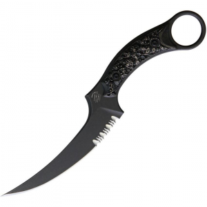 Bastinelli Creations 206SZ Mako Black Stonewashed Part Serrated Fixed Blade Knife Bronze Handles