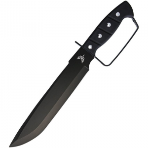 Combat Ready Knives 113 D Guard Bowie Black Fixed Blade Knife Black Handles