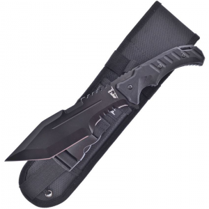 Frost BKH025BG10 Bowie Serrated Black Fixed Blade Knife G10 Black Handles