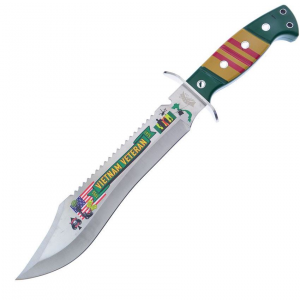 Frost FC50V Vietnam Vet Bowie Fixed Blade Knife Green, Yellow, and Red Handles